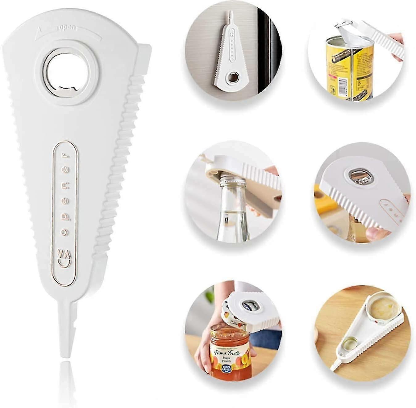 Manual Jar Opener 3 In 1 Multifunction Beer Bottle Opener Can Opener Kitchen Tool Magnetic Design For Weak Hands Elderly And Arthritis Patients White