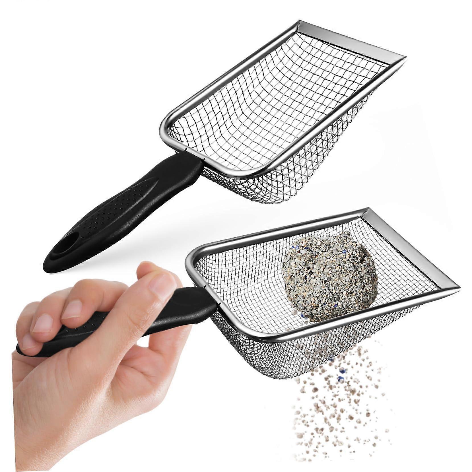 2Pcs Stainless Steel Cat Litter Scoops with Ergonomic Handle for Efficient Cleaning