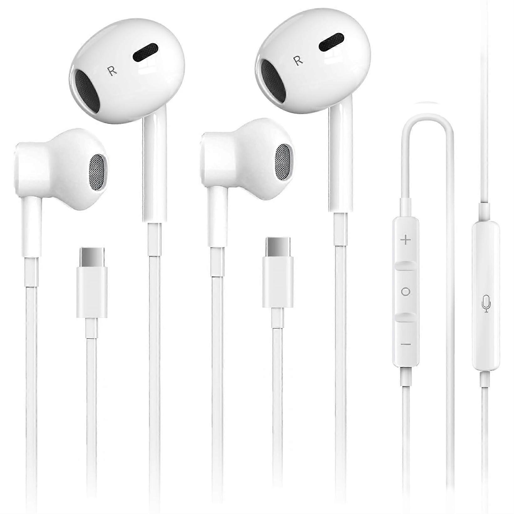 USB C Headphones Noise Cancelling for iPhone 16 Pro Max and iPad Pro - 2 Pack, Wired, Comfortable Fit, High Fidelity Sound