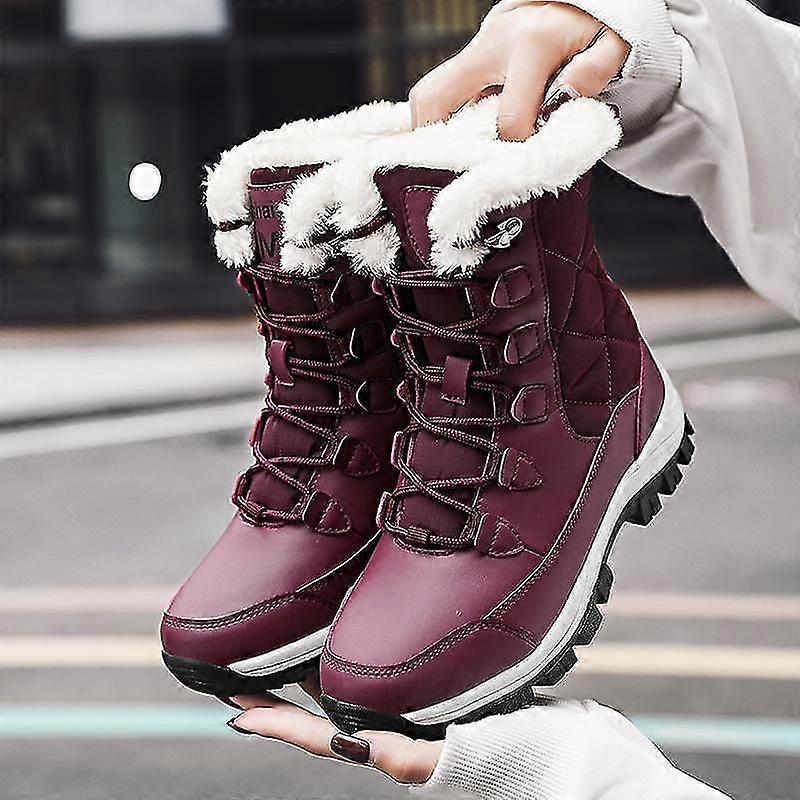 Ankle Boots Women Winter Shoes Keep Warm Non-slip Black Snow Boots Ladies Lace-up Plus Size Boots