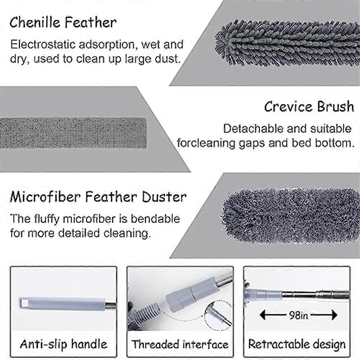 4Pcs Microfiber Duster Kit with Extension Pole 30-110 Inches