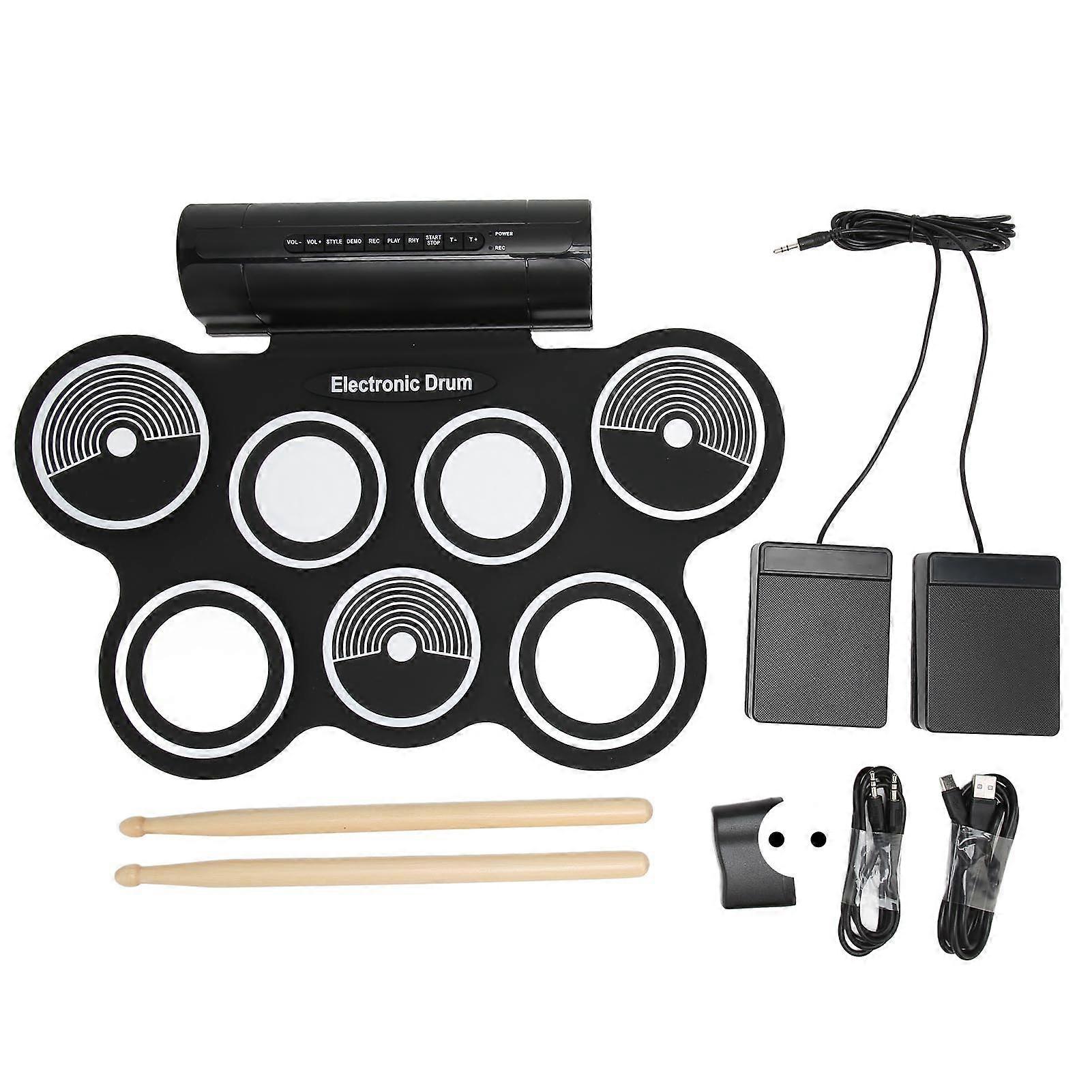 Electronic Drum Set 7 Pads Dual Speakers Stereo Surround Sound Portable Roll Up Drum Practice Pad