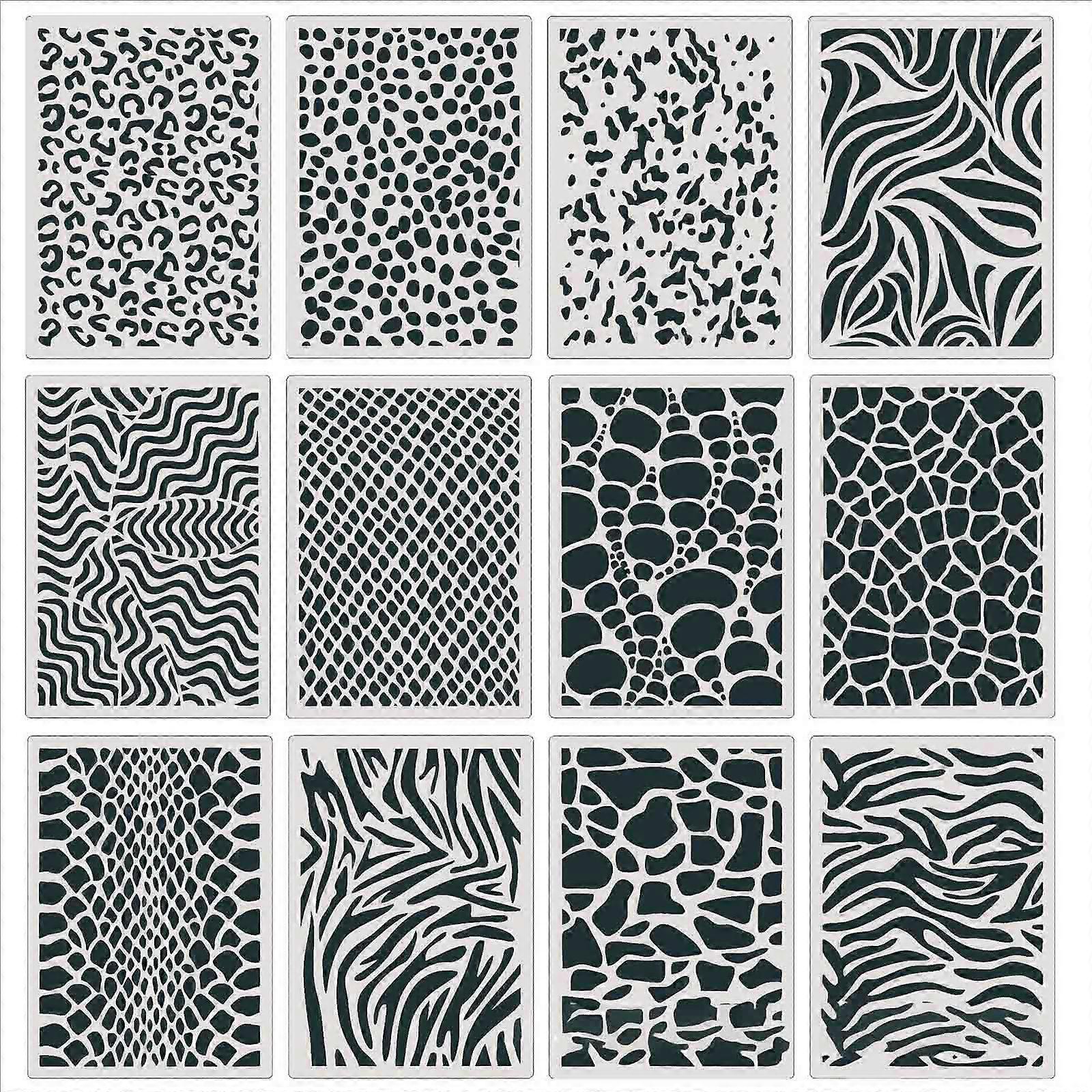 12 Pcs Leopard Skin Stencils Embossing Template Painting Repeatedly Home Wall Decorative for DIY Handmade Lover Present Multicolor