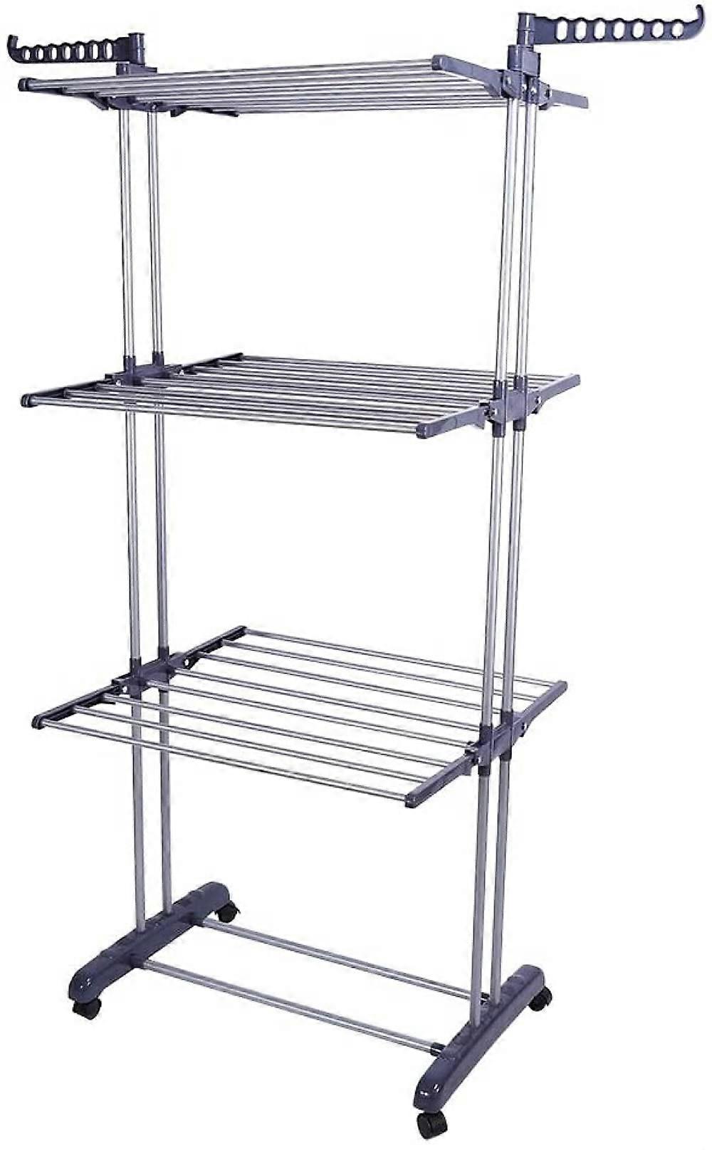Foldable 3 Tier Clothes Dryer, Steel Clothes Dryer, Space Saving, Foldable, with Side Wheels, Large Vertical Capacity
