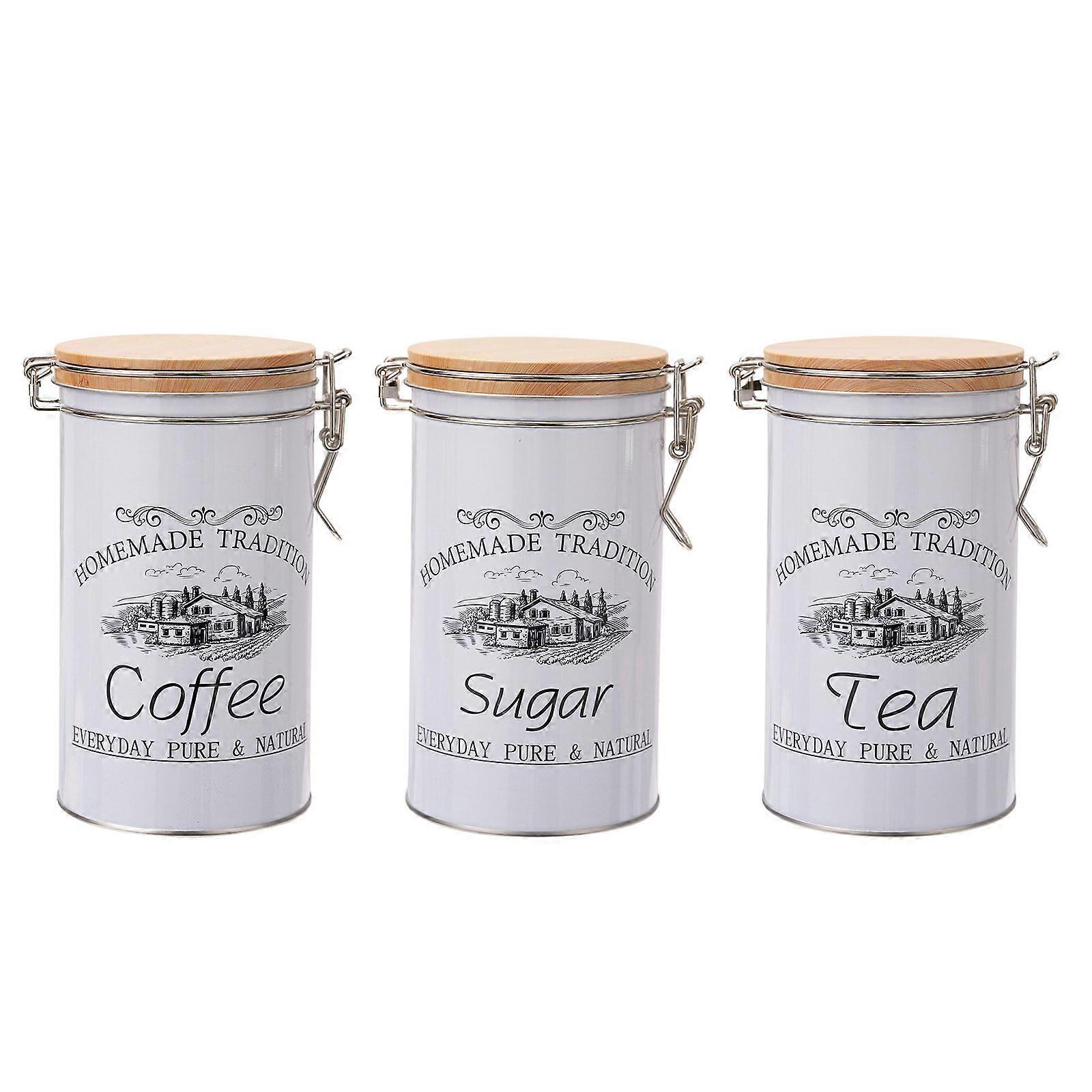 Set of 3 Coffee Sugar Canisters Practical Coffee Container Kitchen Seal Jar Convenient Metal Canisters Set
