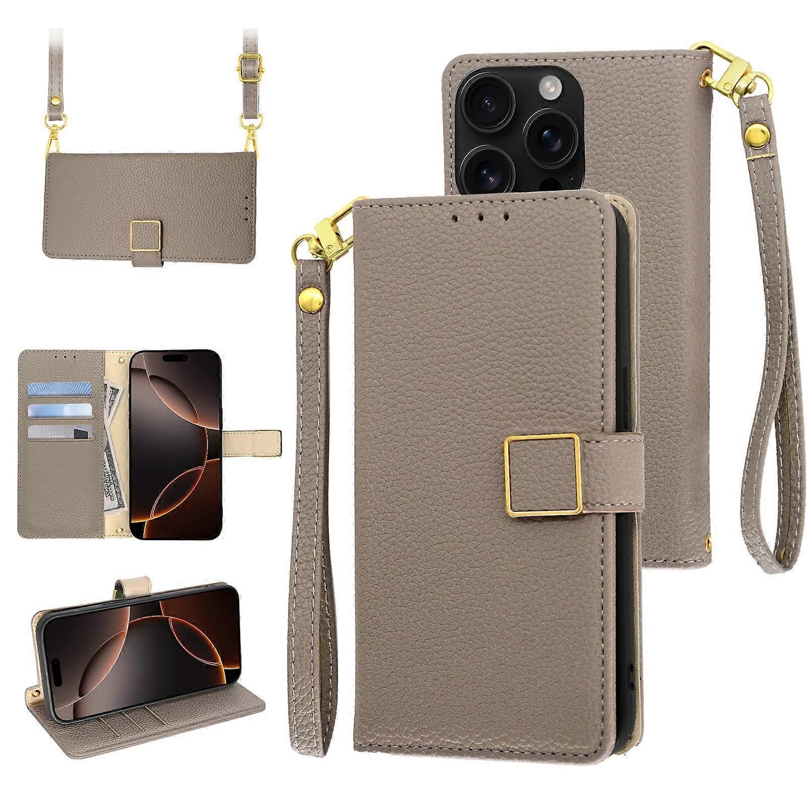 Crossbody Litchi Texture Square Buckle Leather Phone Case