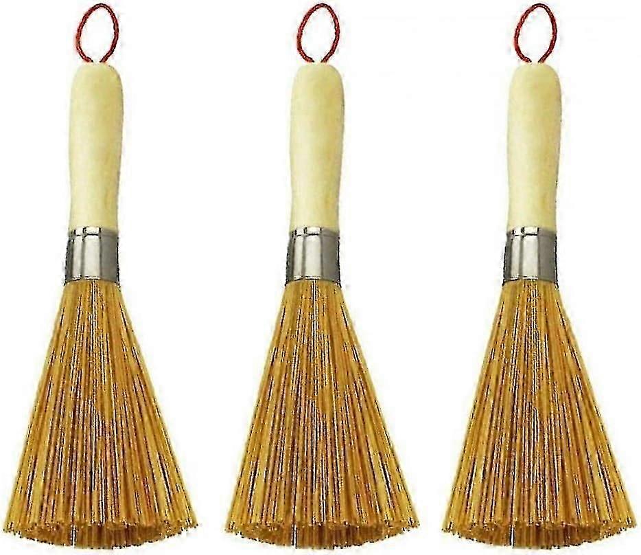 3pcs Bamboo Wok Brush for Kitchen & Restaurant Cleaning Tools