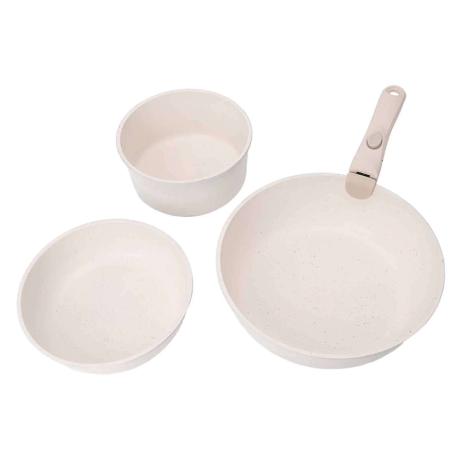 3PCS Frying Pan Set Detachable Handle Flat Bottom Pan Kitchen Cookware Sets for Induction Cooker Gas Stove 