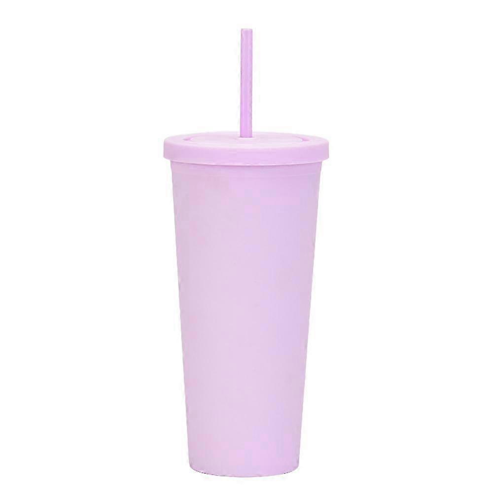 700ml Reusable Cold Water Cup with Lid & Straw, Double-Layer Plastic Beverage Cup--Style2053