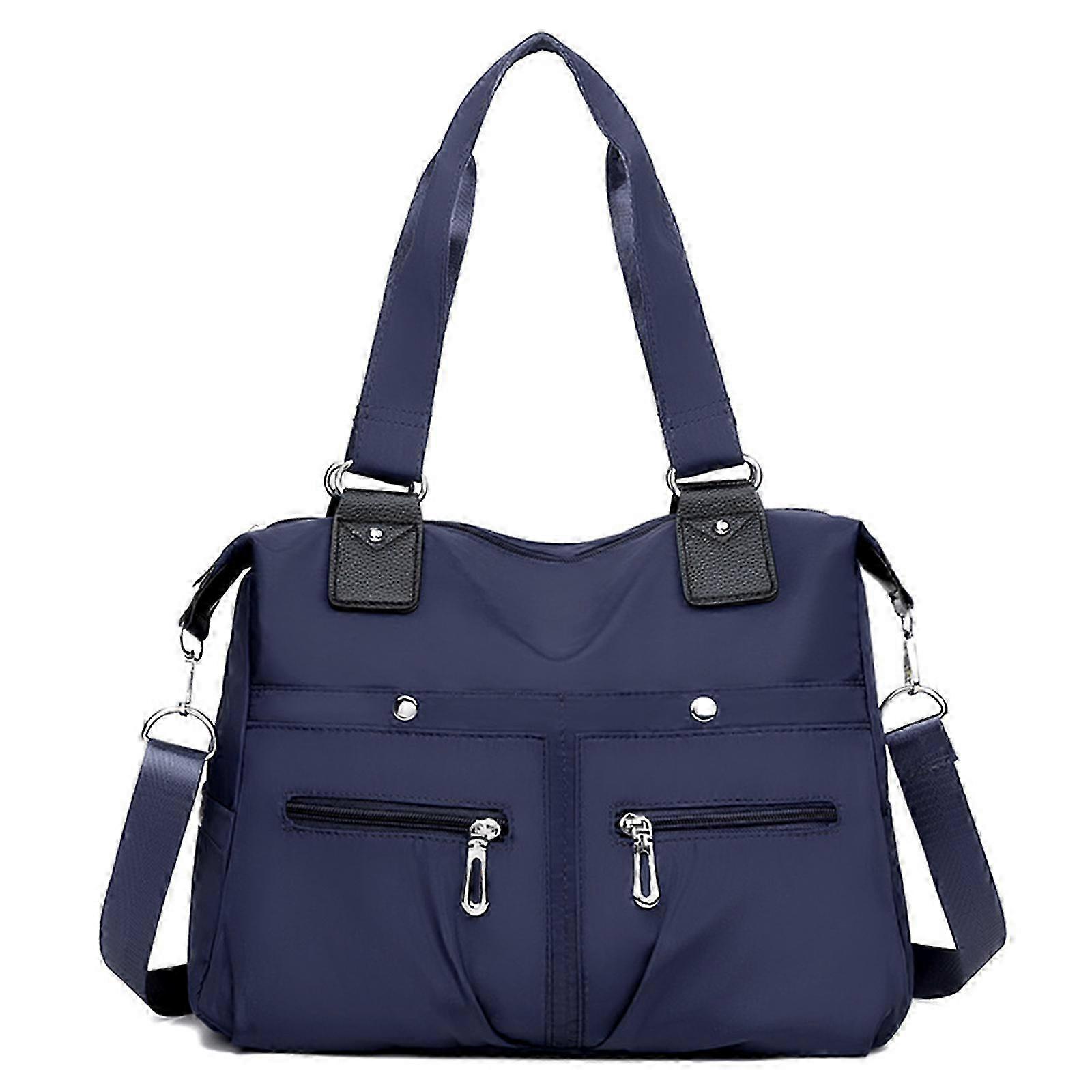 Waterproof Nylon Shoulder Tote Bag with Multi Pockets - Dark Blue