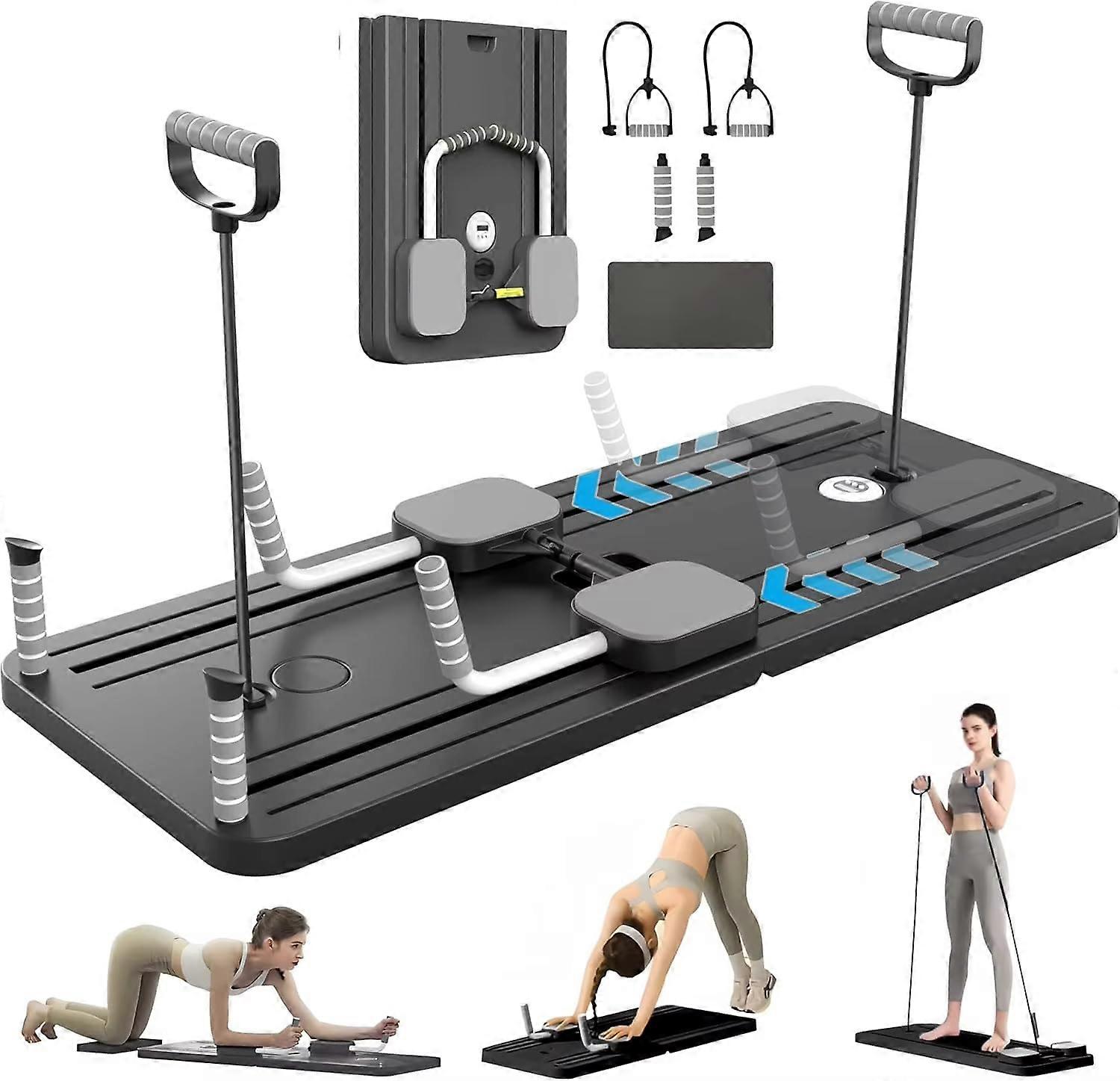 Set Pilates Reformer pliable, planche abdominale multifonctionnelle, 6en1 avec bandes noires
