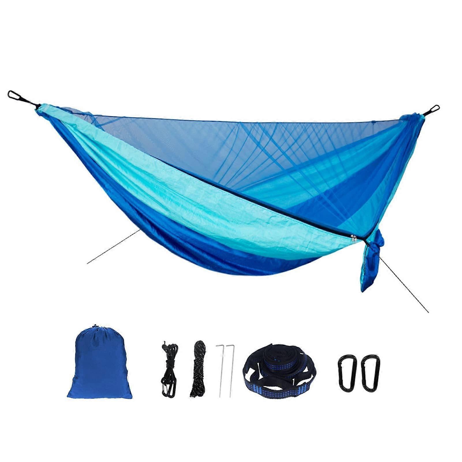 Camping Hammock with Net 300kg Capacity, Nylon Hammock with Tree Straps for Outdoor Backpacking Hiking (Blue) Ref: 5829