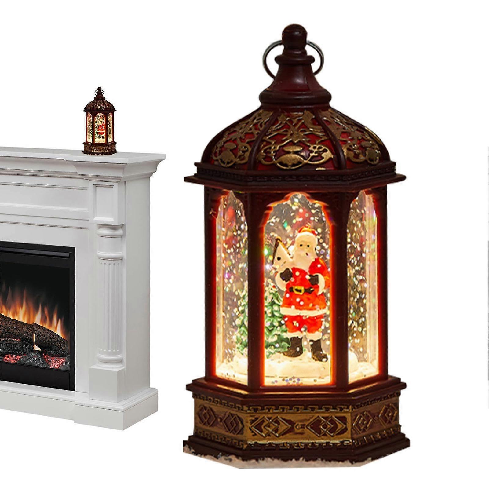 snow globe lantern, hexagonal wind lantern, snow lamp with swirling glitter