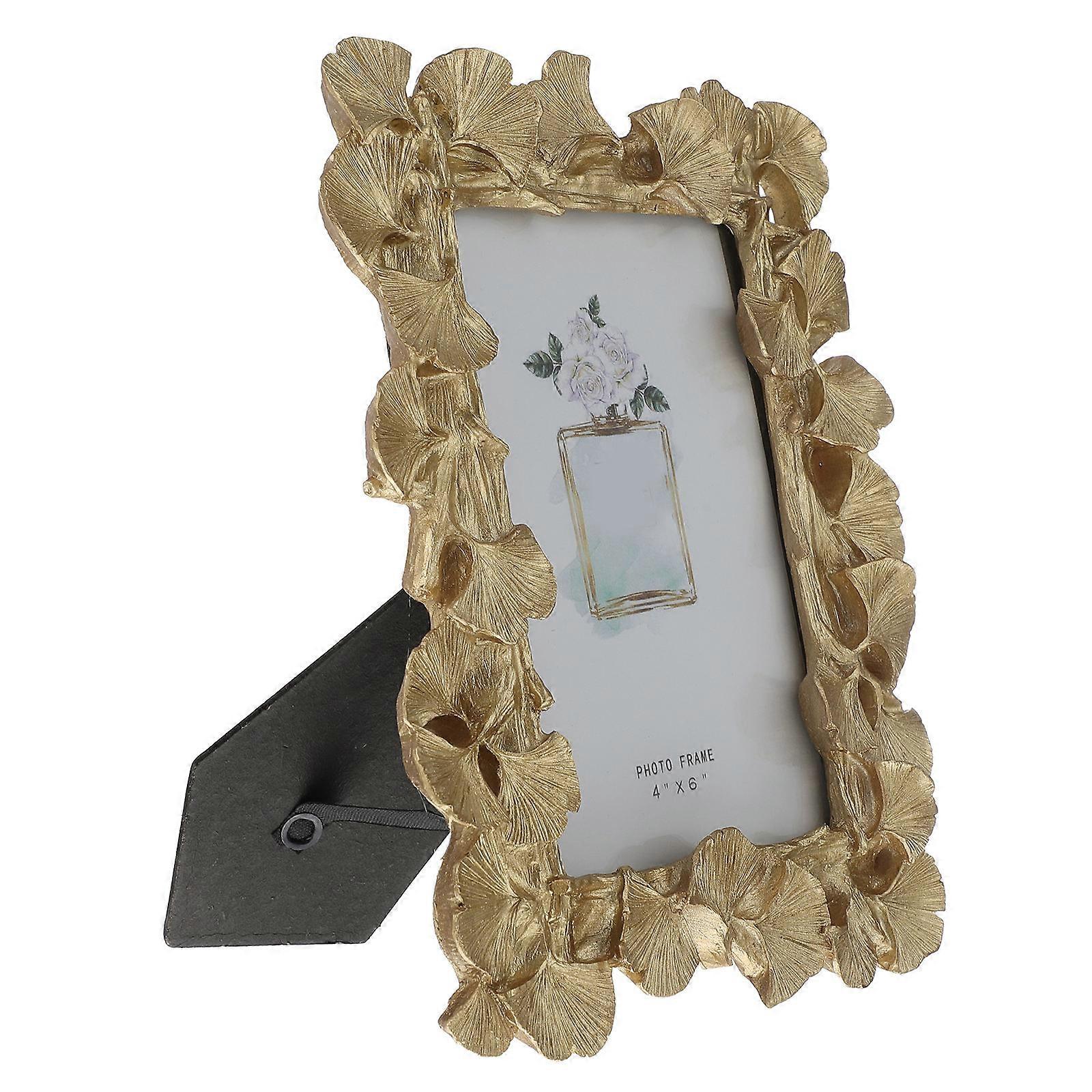 Ornate Vintage Frame Ginkgo Leaf Shape Retro Decor Desktop Accessory Golden 20.00X16.00X1.50CM Photo Display 1Pack
