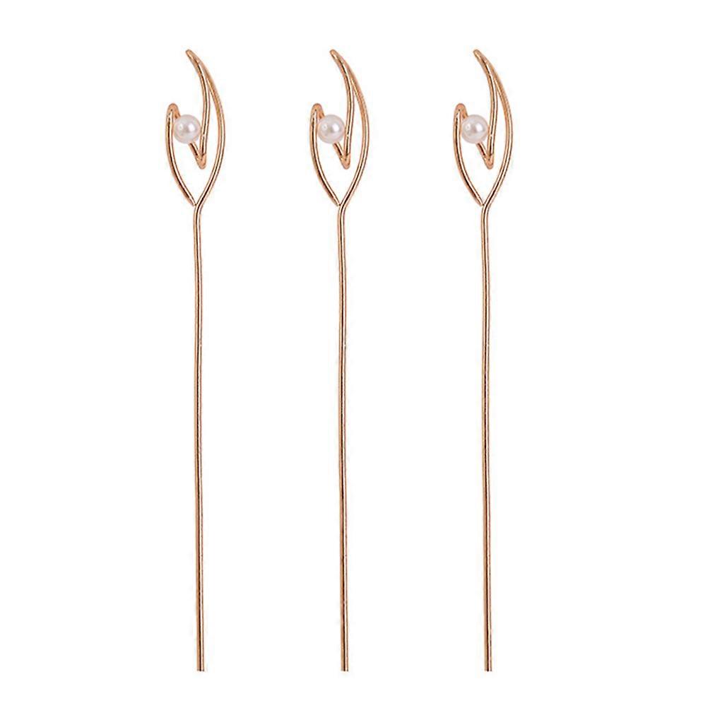 Updo Chignon Pin Zinc Alloy False Pearl Hair Accessories Simple Style For Long Hair Users Daily Life Quick Usage 3Pcs