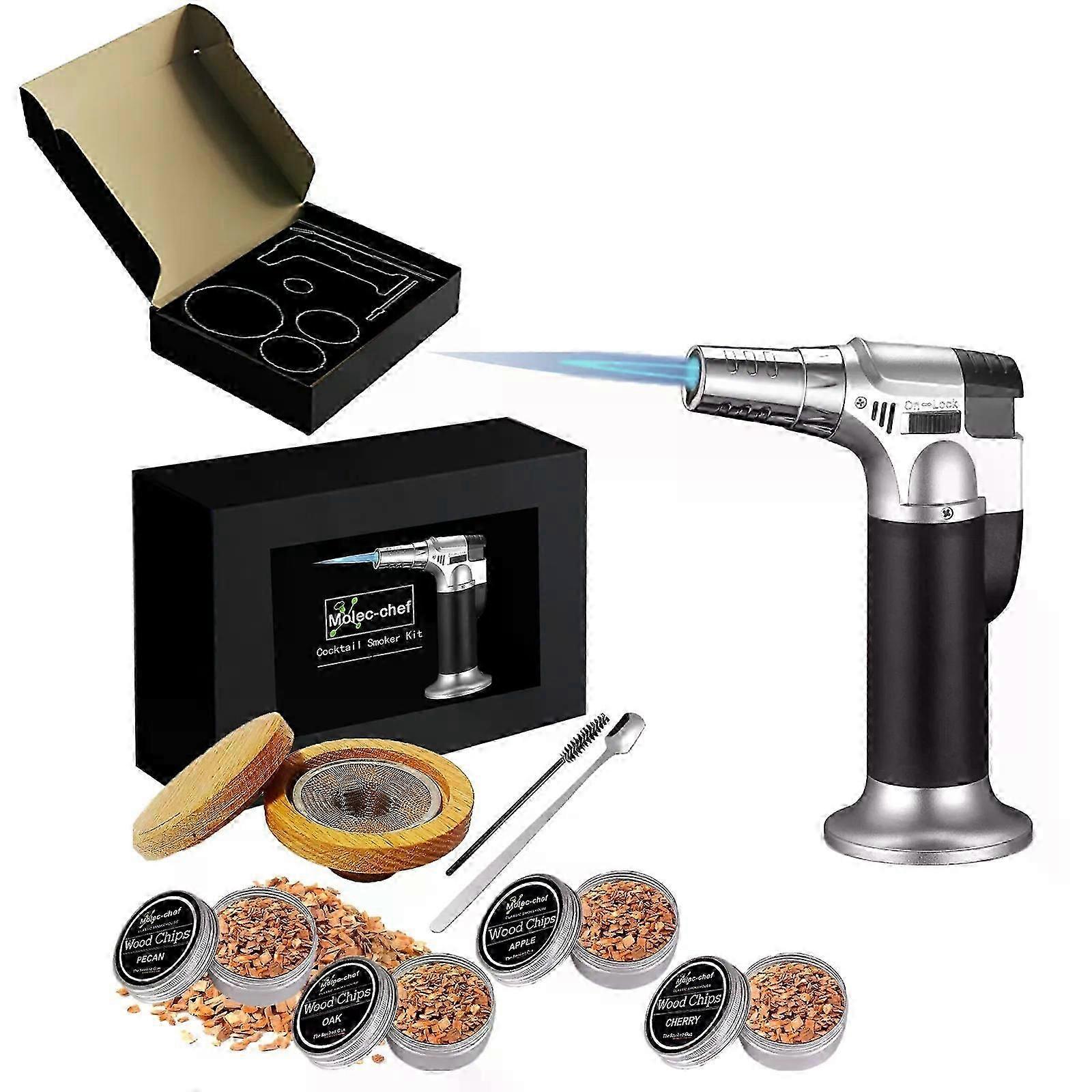 Defumador conjunto cocktail com tocha e lascas de madeira para whisky e bourbon, envelhecido