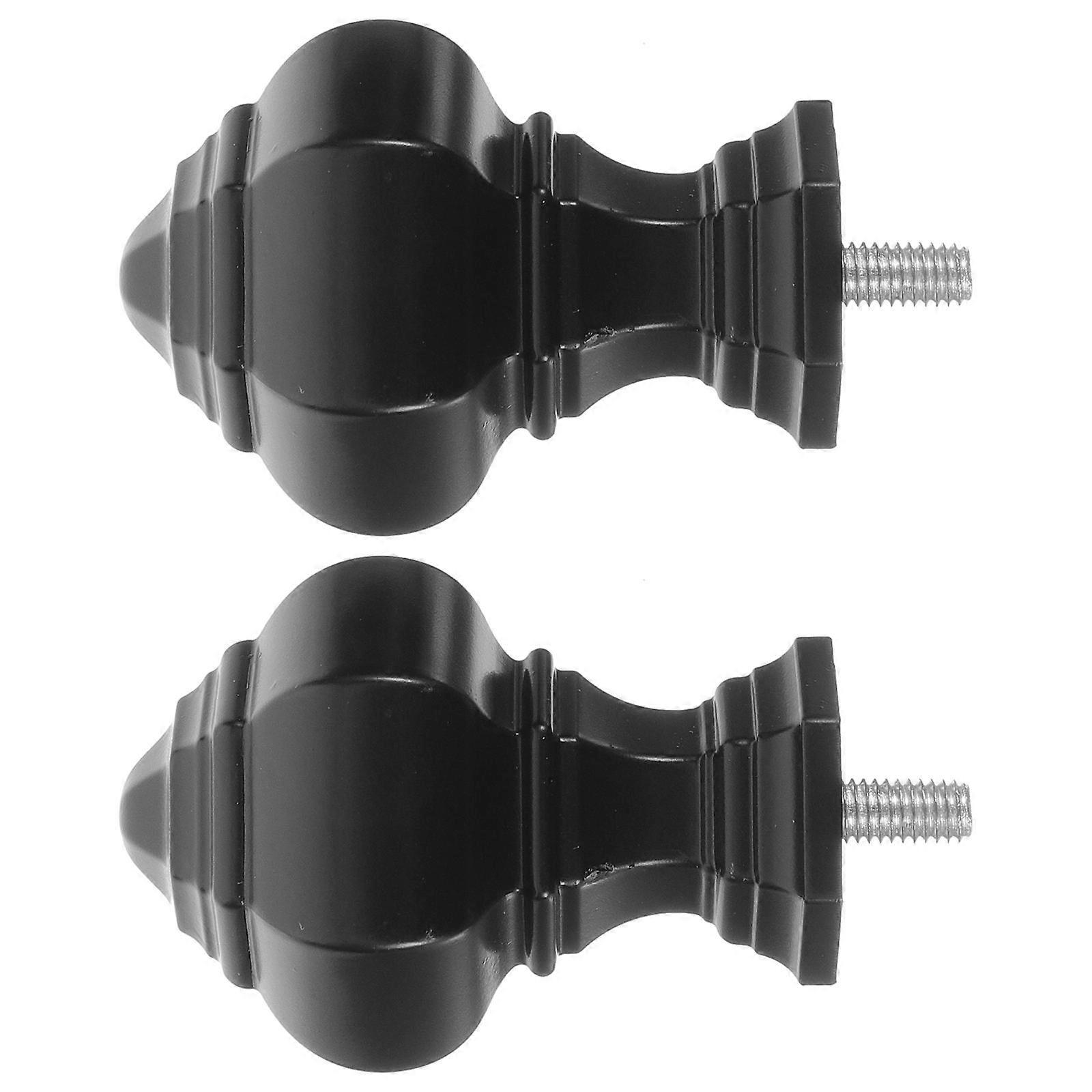 Curtain Rod Finial End Cap Plastic Decorative Lighthouse Shape Black 2Pcs
