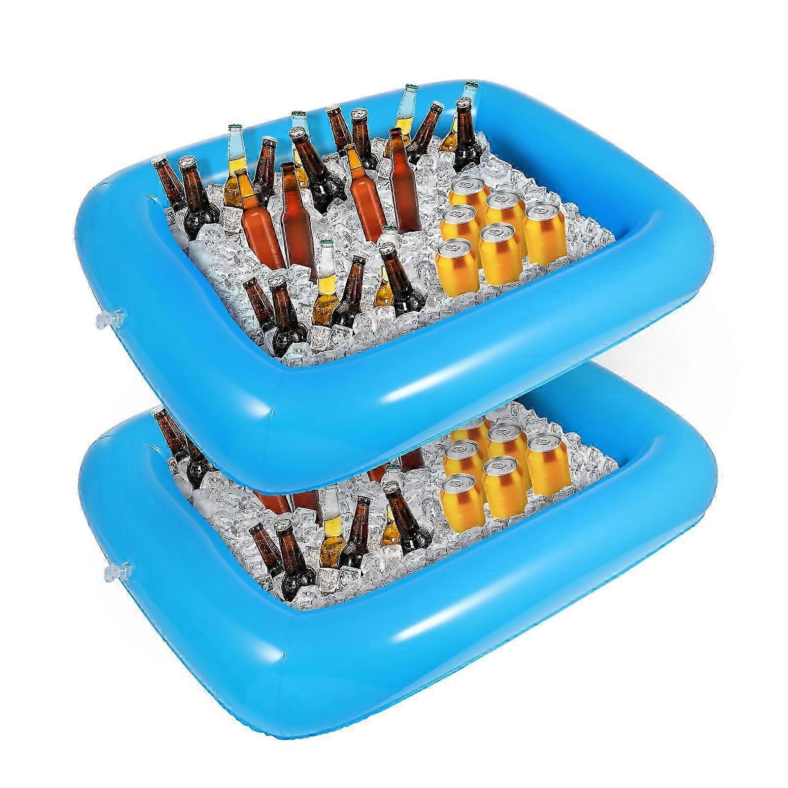 Hemoton 2PCS 30 x 22.4in Inflatable Pool Server Serving Bar Drinking Salad Buffet Cooler Tray for Beach BBQ Picnic Pool Party (Blue)