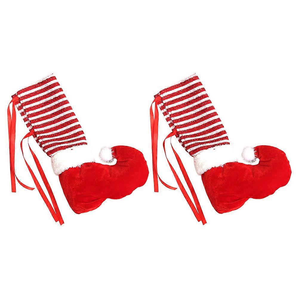 Patio Furniture Leg Caps Christmas Table Leg Covers Red Color Felt Fabric For Christmas Celebration 2Pcs