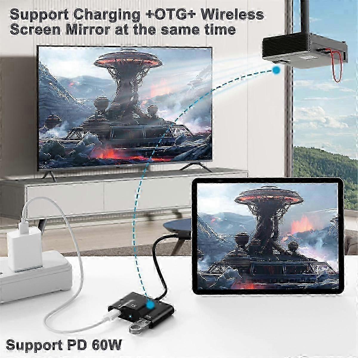 Wireless -Compatible Transmitter and Receiver, Streaming Video/Audio to TV/Projector/Monitor for Smartphone Black