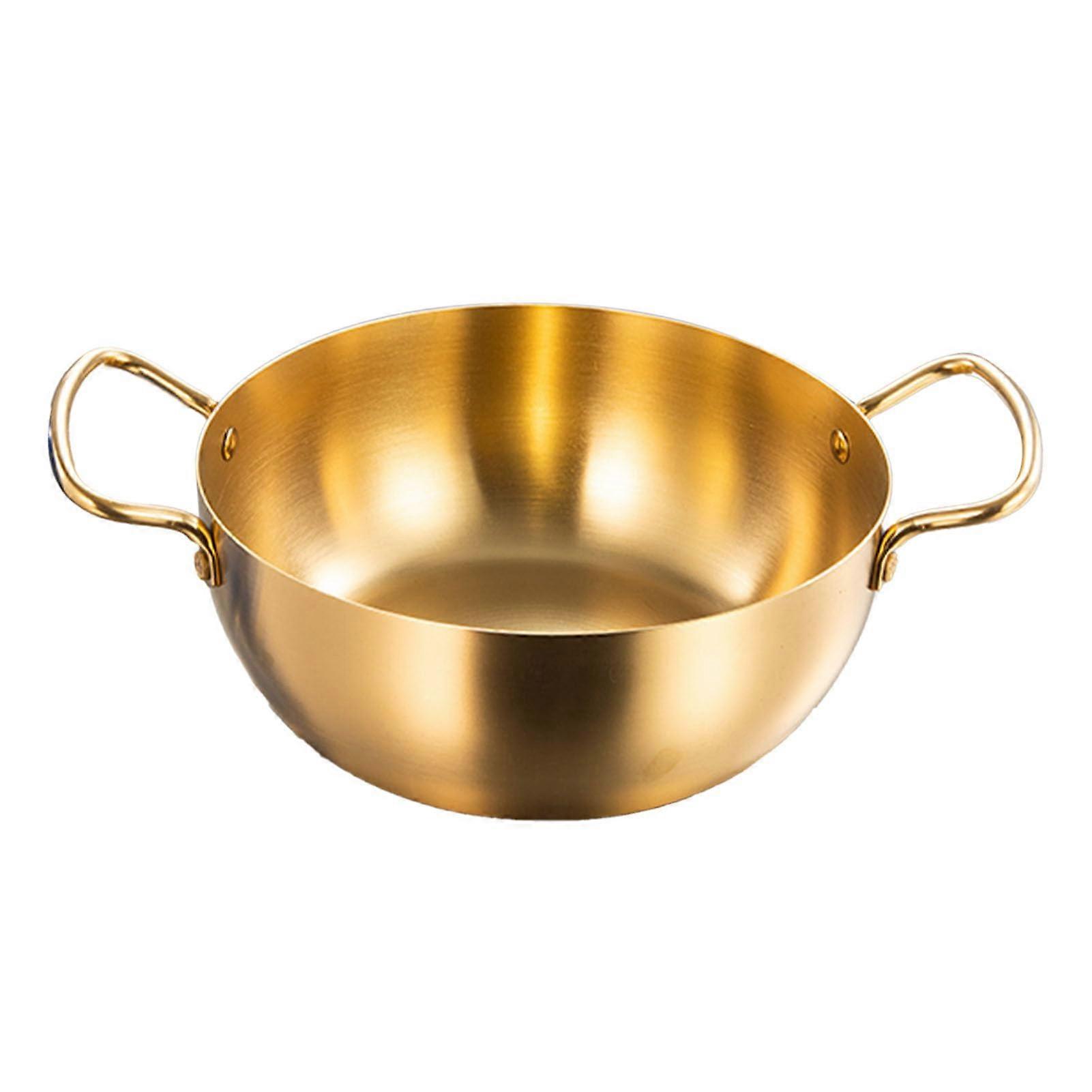 Korean Ramen Pot Stainless Steel, Double Handle, Induction Suitable, Fast Heating, Durable, Easy to Clean, Gold