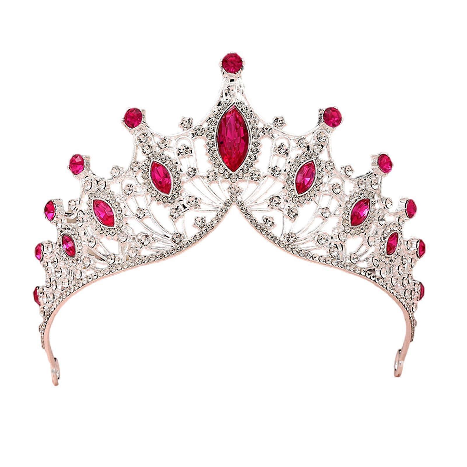 Elegant, large crown headband for performances and birthdays with alloy materials and stylish pink crystals