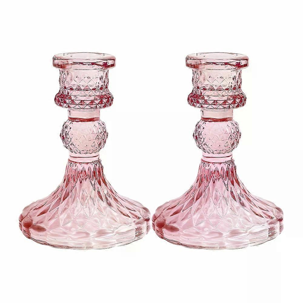 2 قطعة حامل شموع زجاجي أنيق - تصميم واضح وضوح الشمس ، مناسب للشموع العمودية والمخروطية ، مثالي لديكور المنزل ، غرفة المعيشة