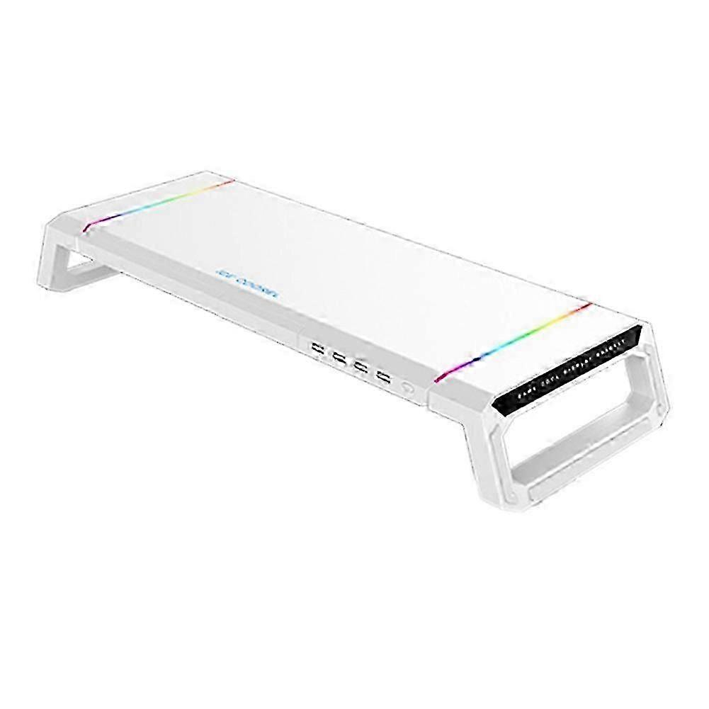 4USB Computer Monitor Stand Desktop Organizer PC Screen Laptop Desk Stand Mouse Keyboard Storage White--