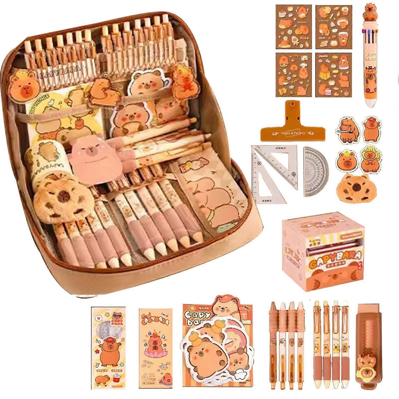 Capybara Stationery Set, Large Capacity Pencil Case with Zip