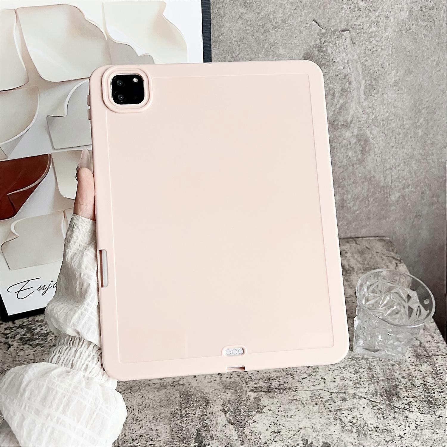 Tablet Case For iPad Pro 11 (2022) (2021) (2020) , Solid Color TPU Cover with Pencil Holder Pink
