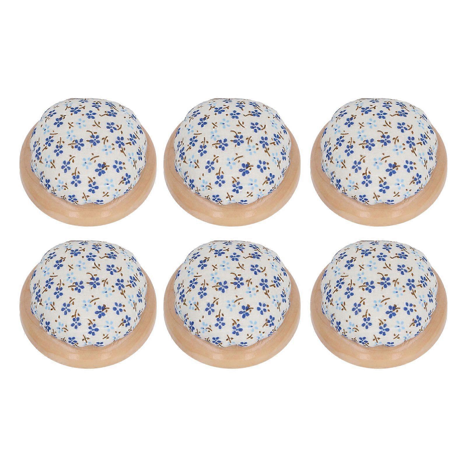 2025 Latest Model 6Pcs Sewing Pin Cushion Round Wooden Base Cute Floral Style