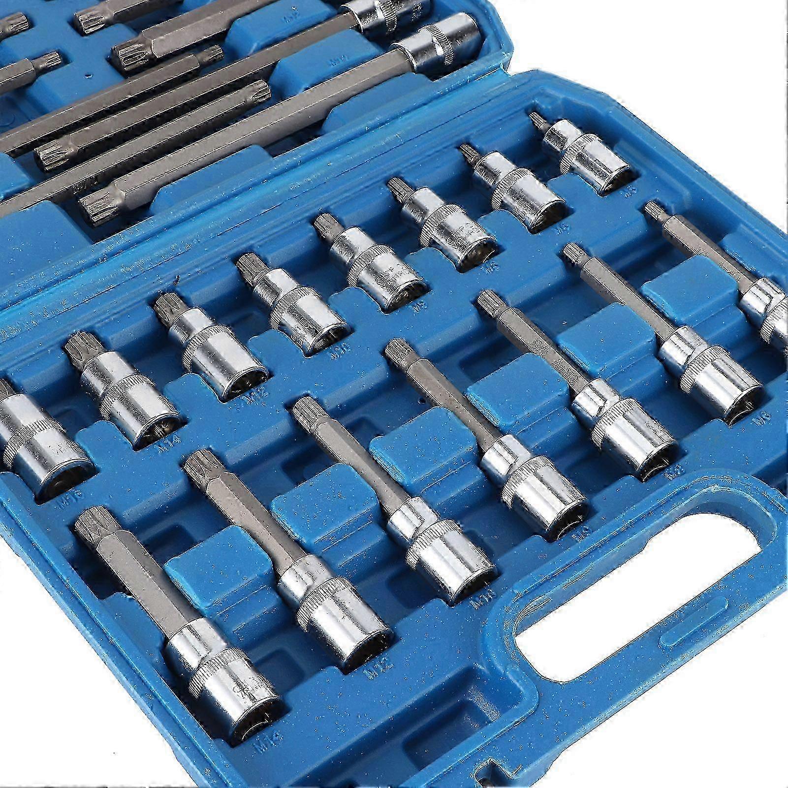 30pcs 1/2in Hex Bit Socket Set Extra Long and Short Wrench Sockets Kit with Toolbox
