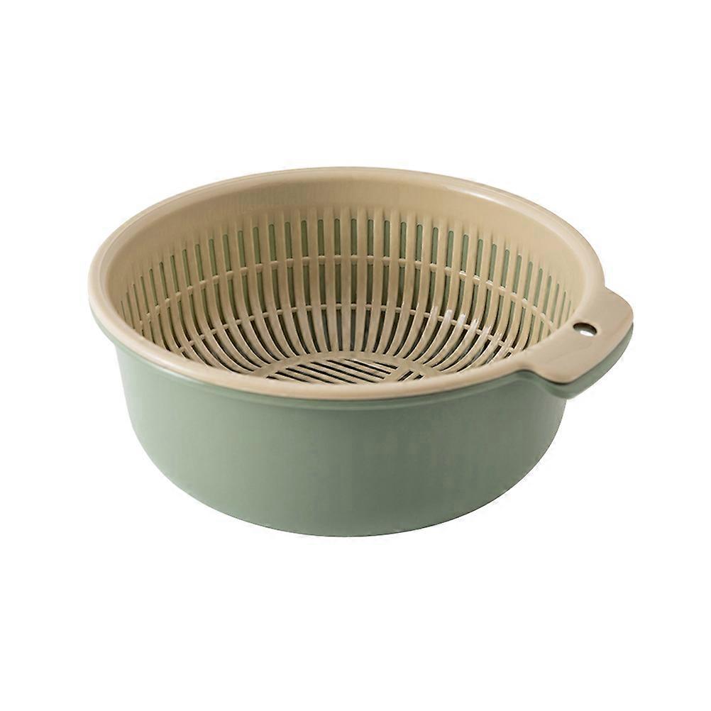 Rotatable Double Layer Draining Basket for Fruit and Vegetable Washing and Storage – Multifunctional Green Plastic Colander