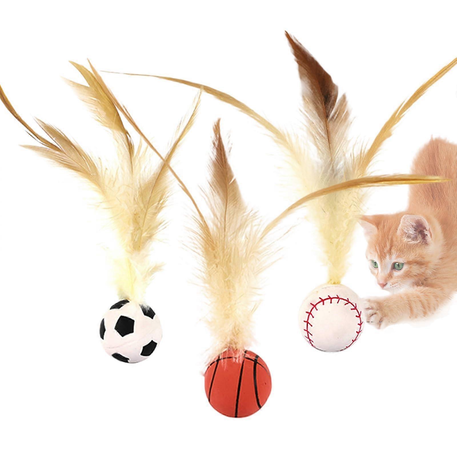 Hop Balls for Cat Toys with Feathers, Interactive Cat Toy Set, Feather Balls for House Cats, Hop Balls Made of Natural Feathers