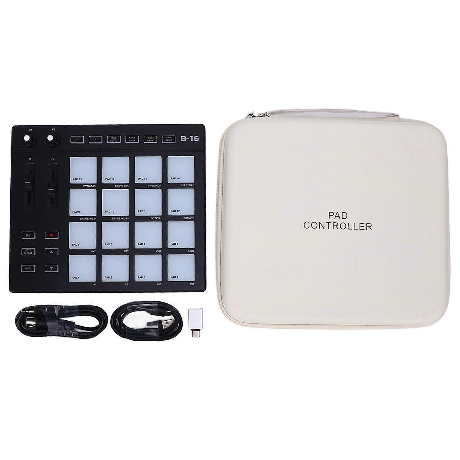 Portable MIDI Controller with 16 RGB Drum Pads, Fader Knobs, and Customizable Keys