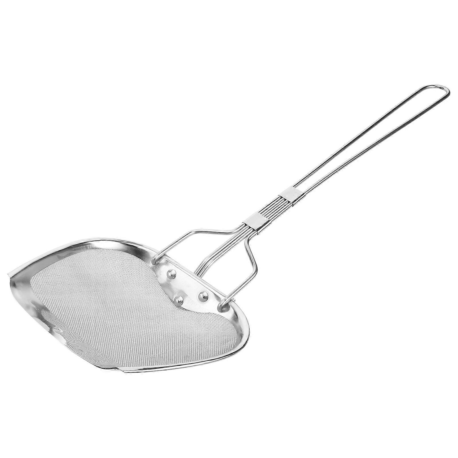 Stainless Steel Oil Strainer with Long Handle, Square Mesh Colander Spoon for Soup, Cooking, Frying, and Oil Filtering