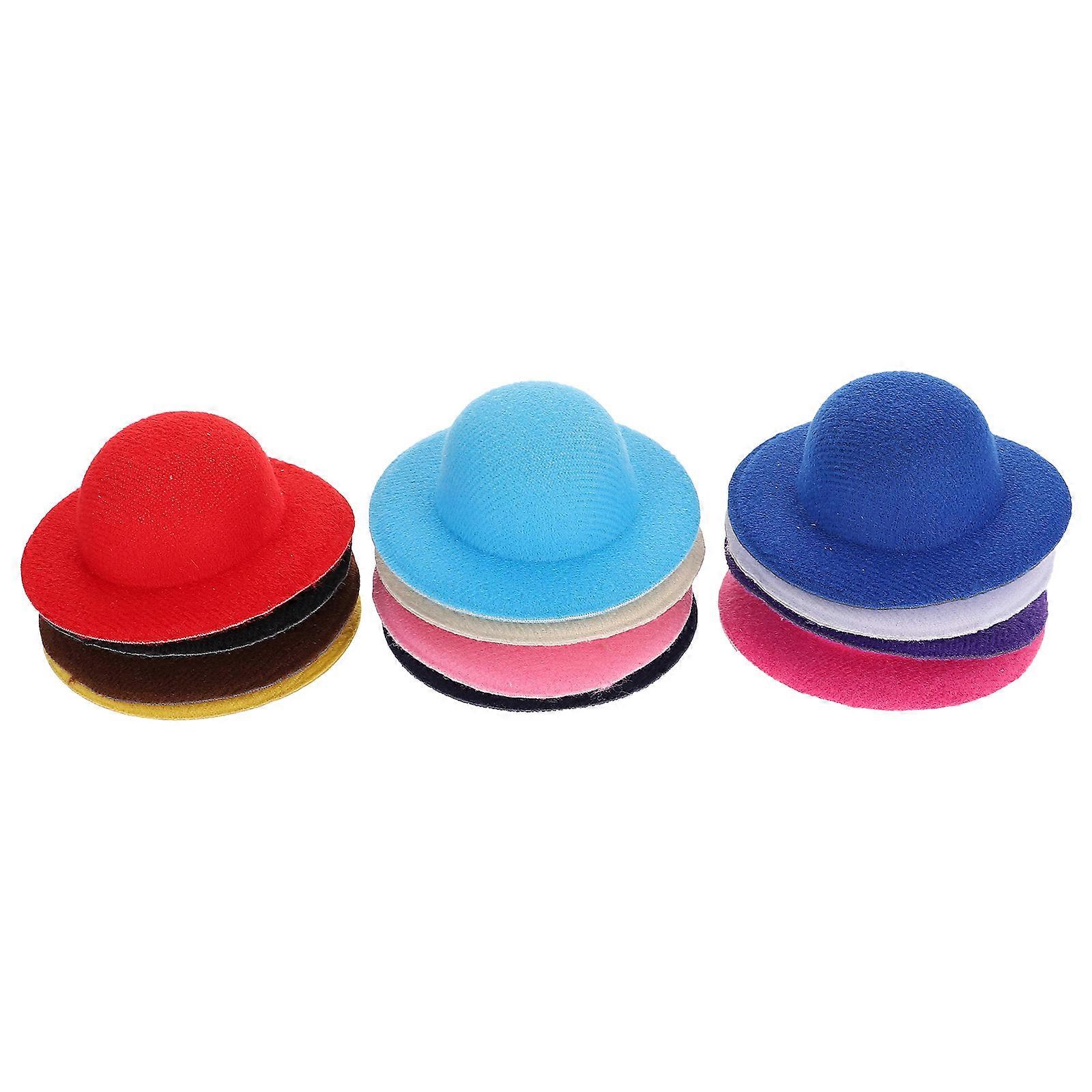 Mini Velvet Top Hats Miniature Fabric Hat Photography Prop Assorted Color 7.00X7.00X1.50CM 12Pcs