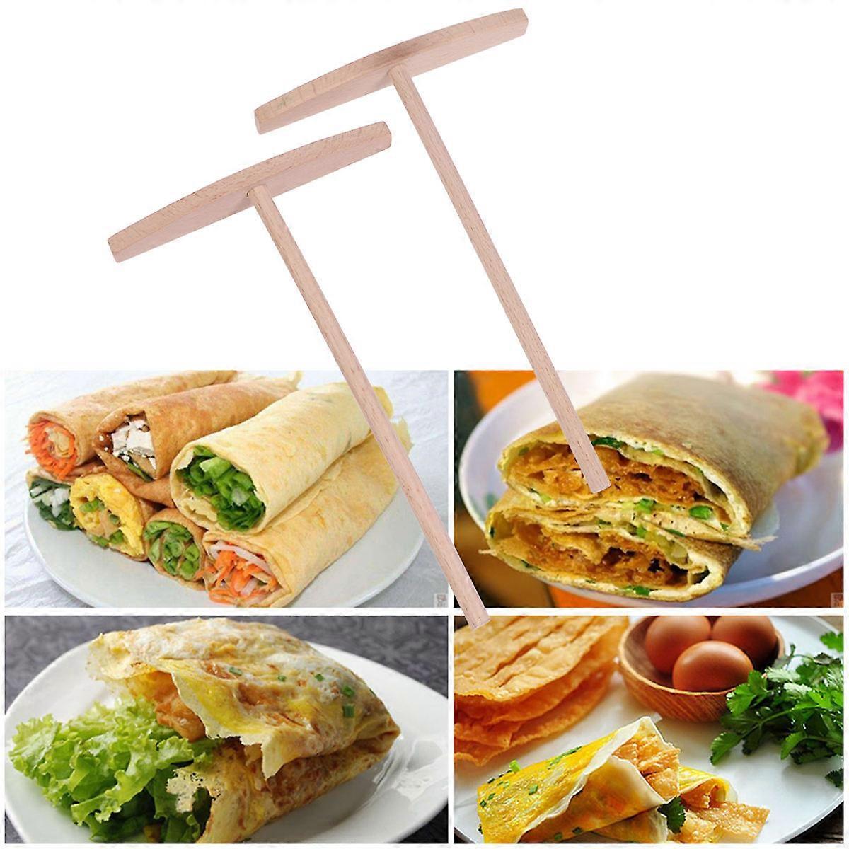 Wooden Putt for Crepes and Pancakes Smooth Finish Beige Color Synthetic Material 2 Pieces