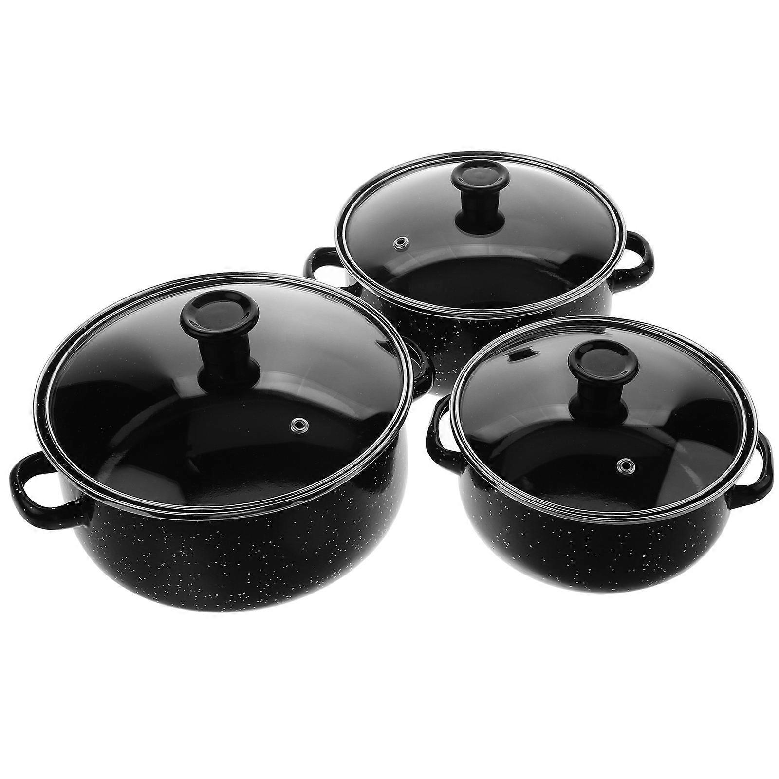 Enamel Cooking Pot Set with Lid for Home Use Coffee Color 1 Set Versatile Size