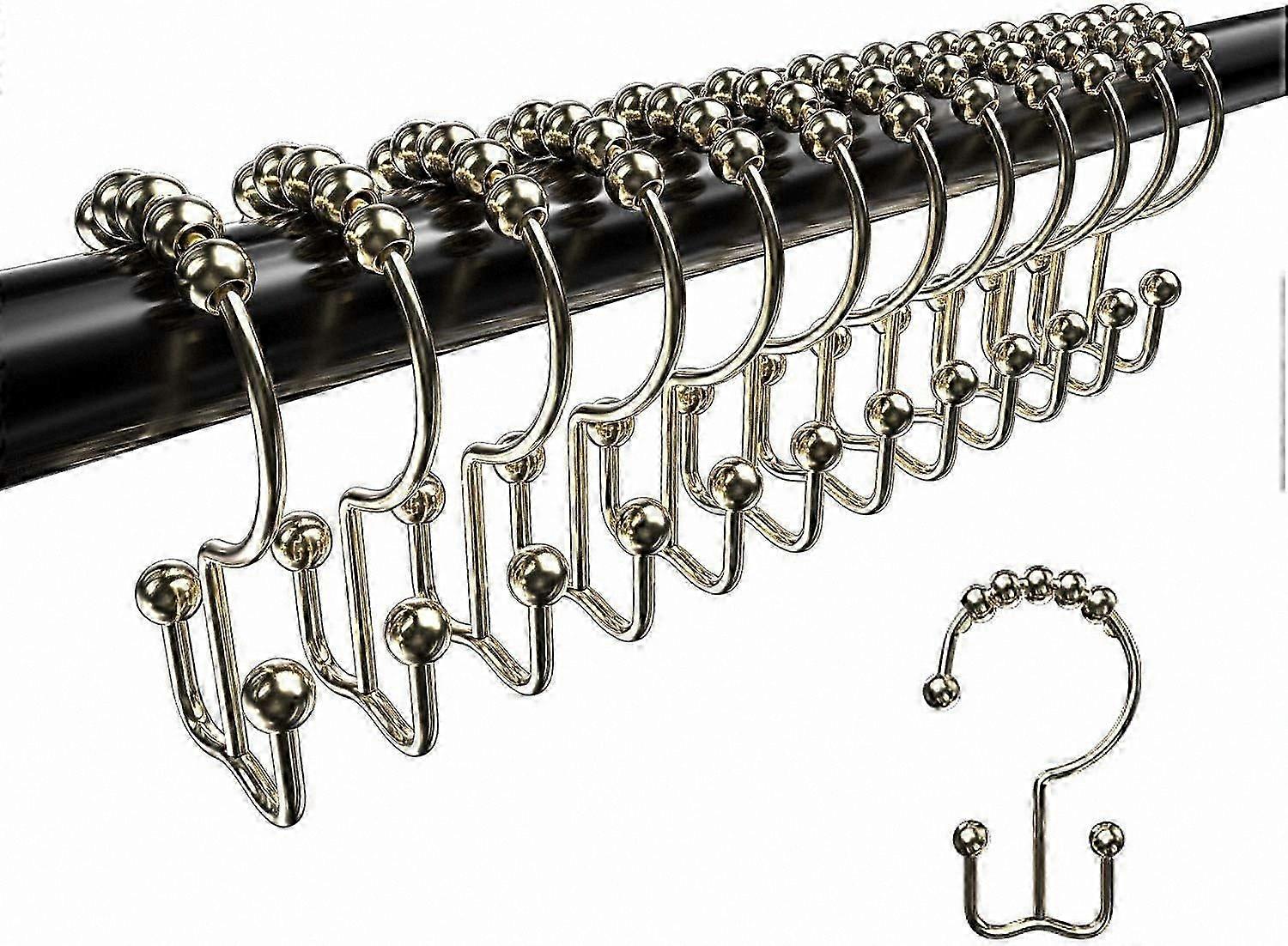 Rustproof Metal Shower Curtain Hooks, Double Glide Rings for Bathroom Rods, Set of 12