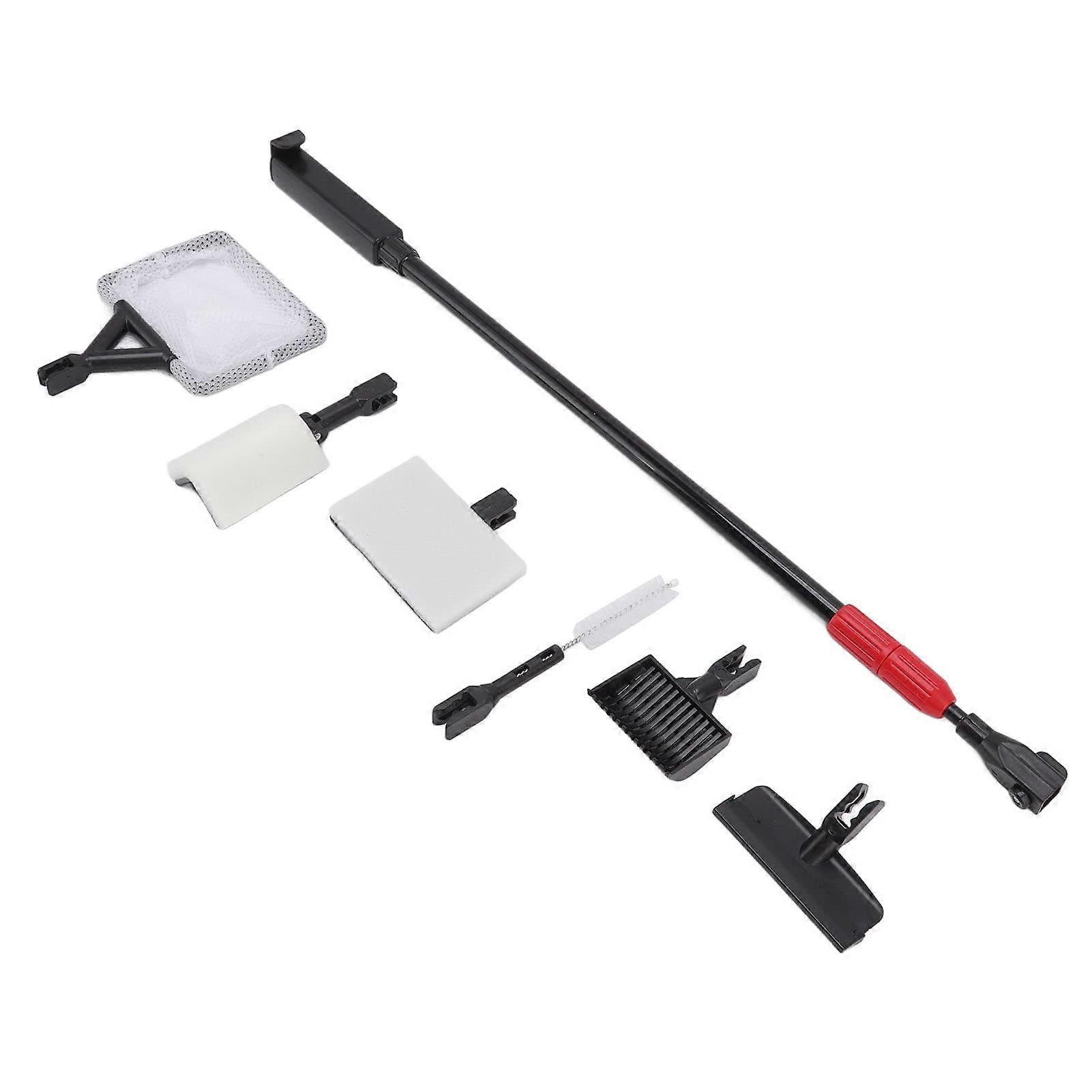 6in1 Aquarium Cleaning Tools, Telescopic Handle, Algae Scraper, Sand Rake, Brush, Fish Net, Sponge
