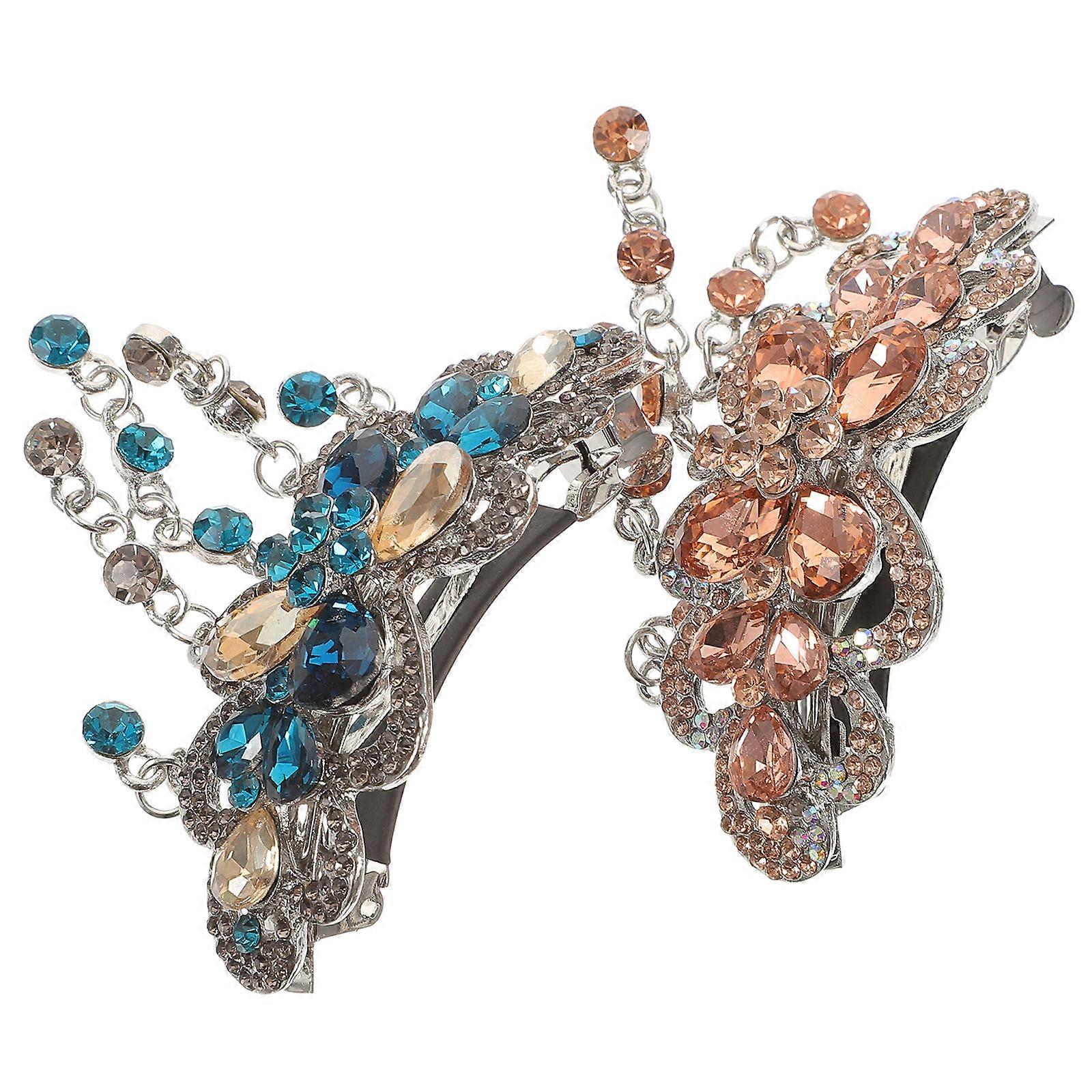 Rhinestone Tassel Hair Clips with for Decor Assorted Color 2 Pieces