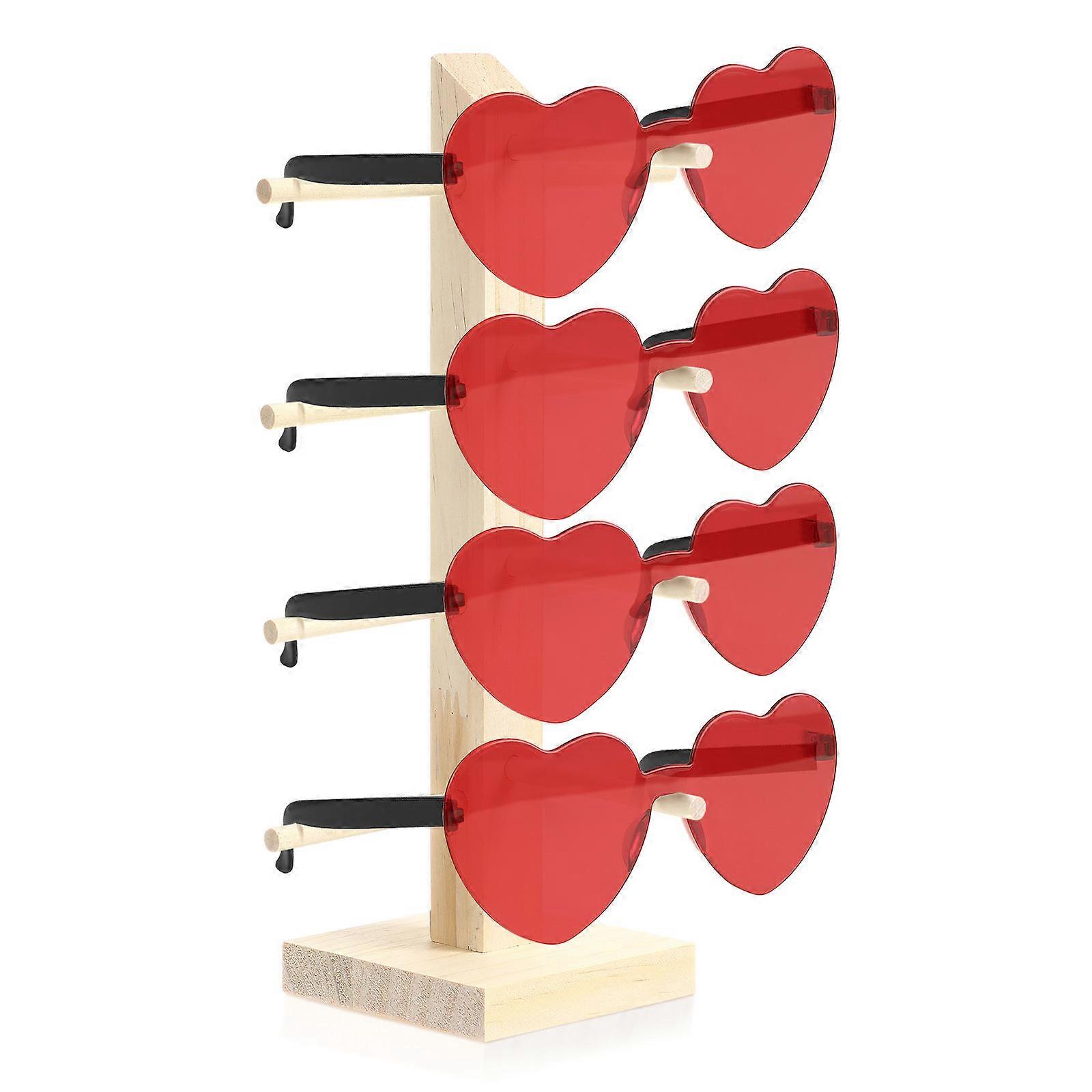 Wooden Sunglasses Display Stand with Four Layers for Stable Organization and Rustic Style Showcase