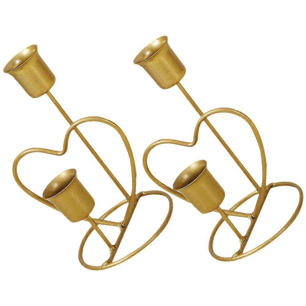 Golden Iron Candle Holder for Decoration Simple Design Suitable for Home Parties and Events 2 Pieces
