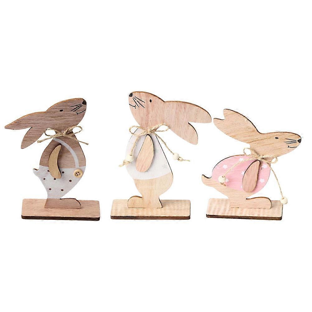 3pcs Wooden Rabbit Decoration for Home Use Creative Bunny Table Ornament 7.5 inch