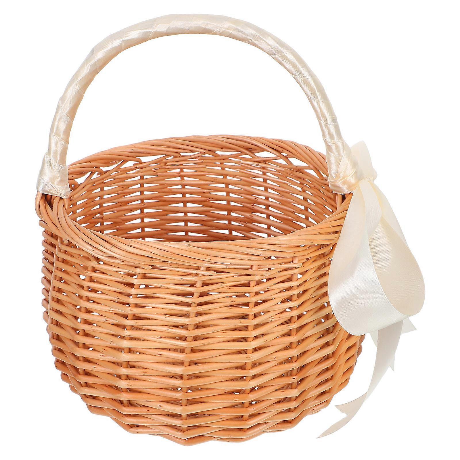 Wicker Wedding Flower Basket with Handle Elegant Rustic Design