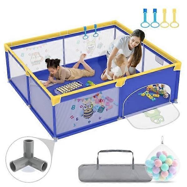 UISEBRT Baby Playpen 180x200cm Foldable Fence Gate with Breathable Mesh 68cm Height for Children and Infants, Blue