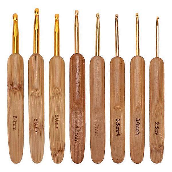 8 Pcs Crochet Hooks Ergonomic Bamboo Handle Different Sizes Knitting Needles Set for Beginners Experienced