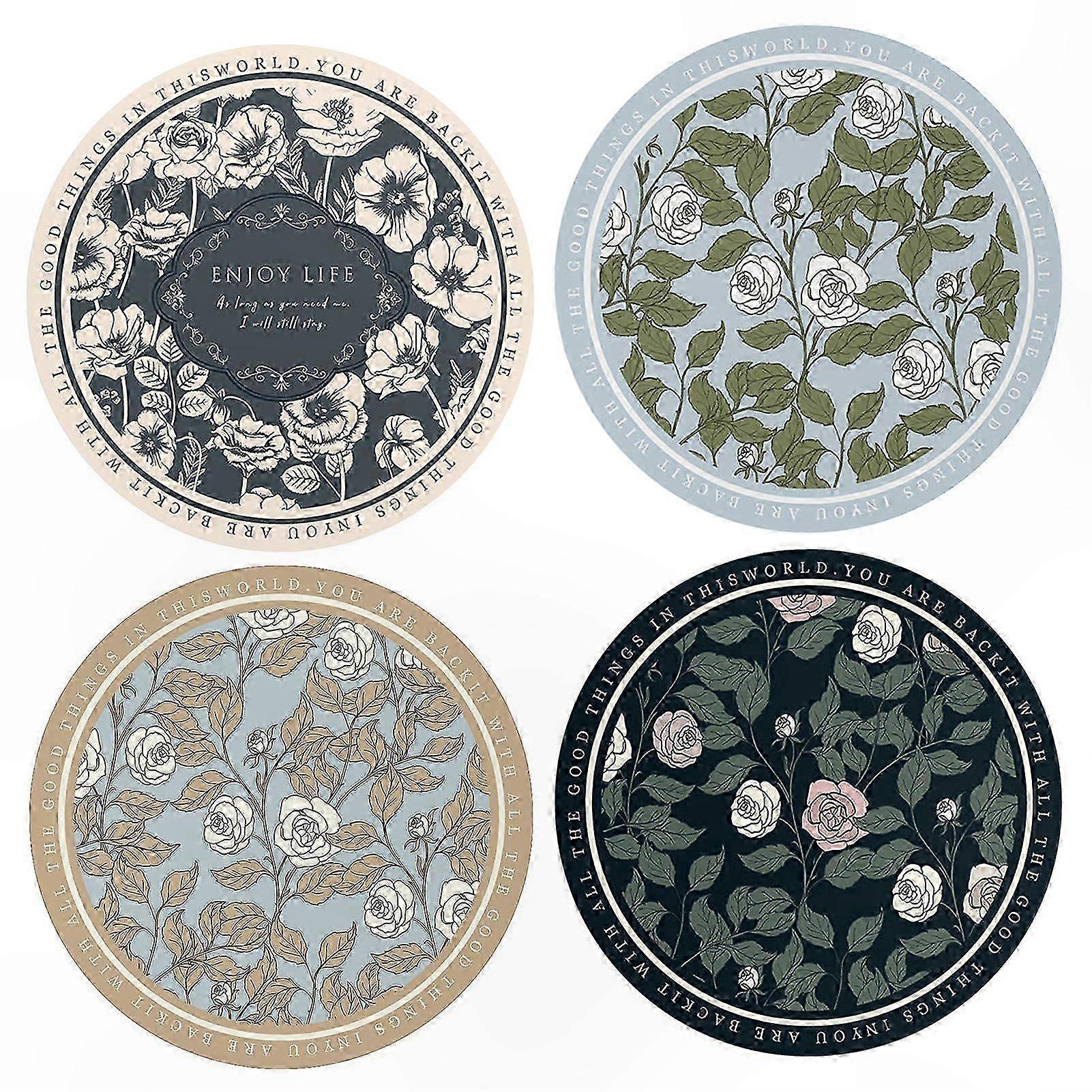 4 パック吸収性コースター、耐熱性と滑り止め性、キッチン/家庭用の花柄、お手入れが簡単なカップマット