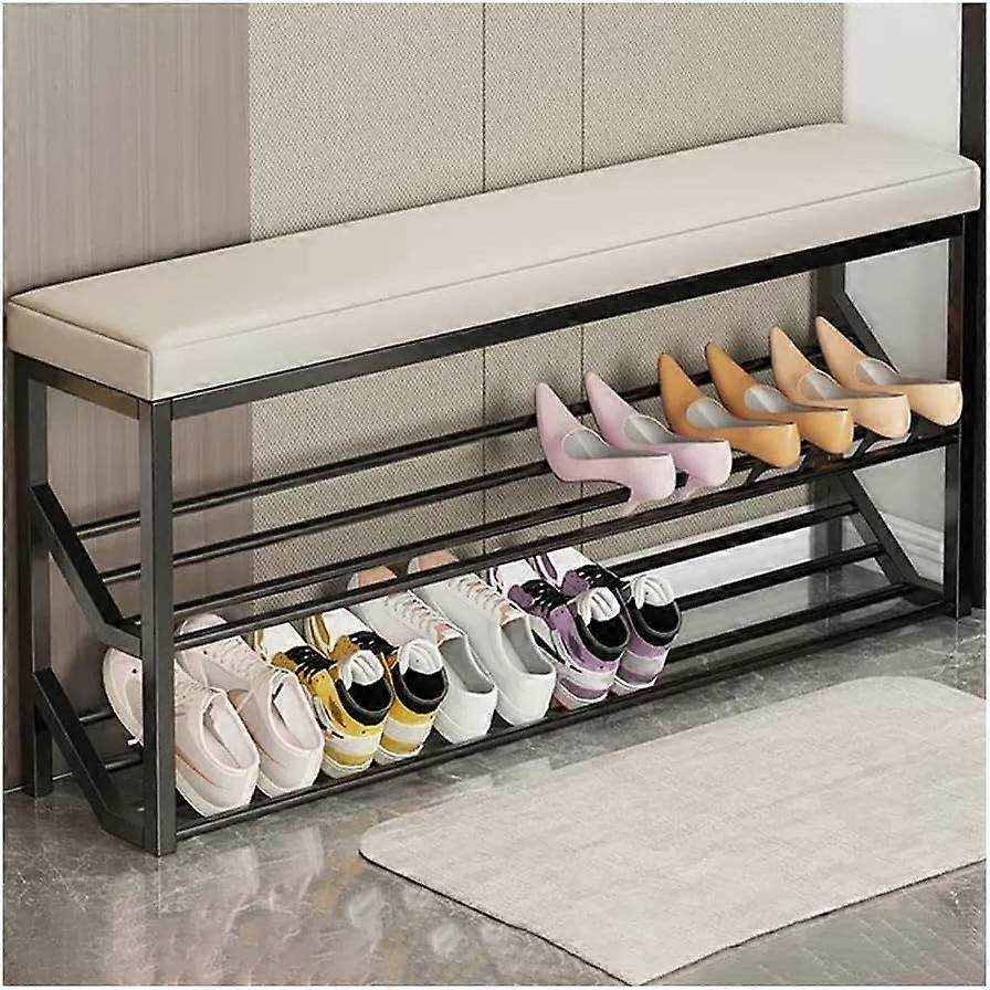 Two-Tier Shoe Bench With Seat, Metal Entryway Organizer, Hallway Storage, Space-Saving Shoe Rack